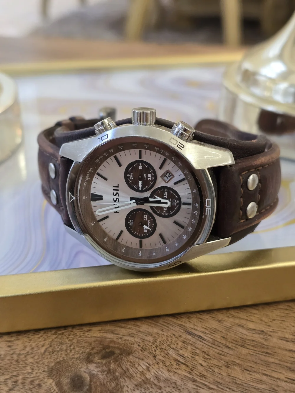 Fossil Men's Brown Leather Chronograph Watch